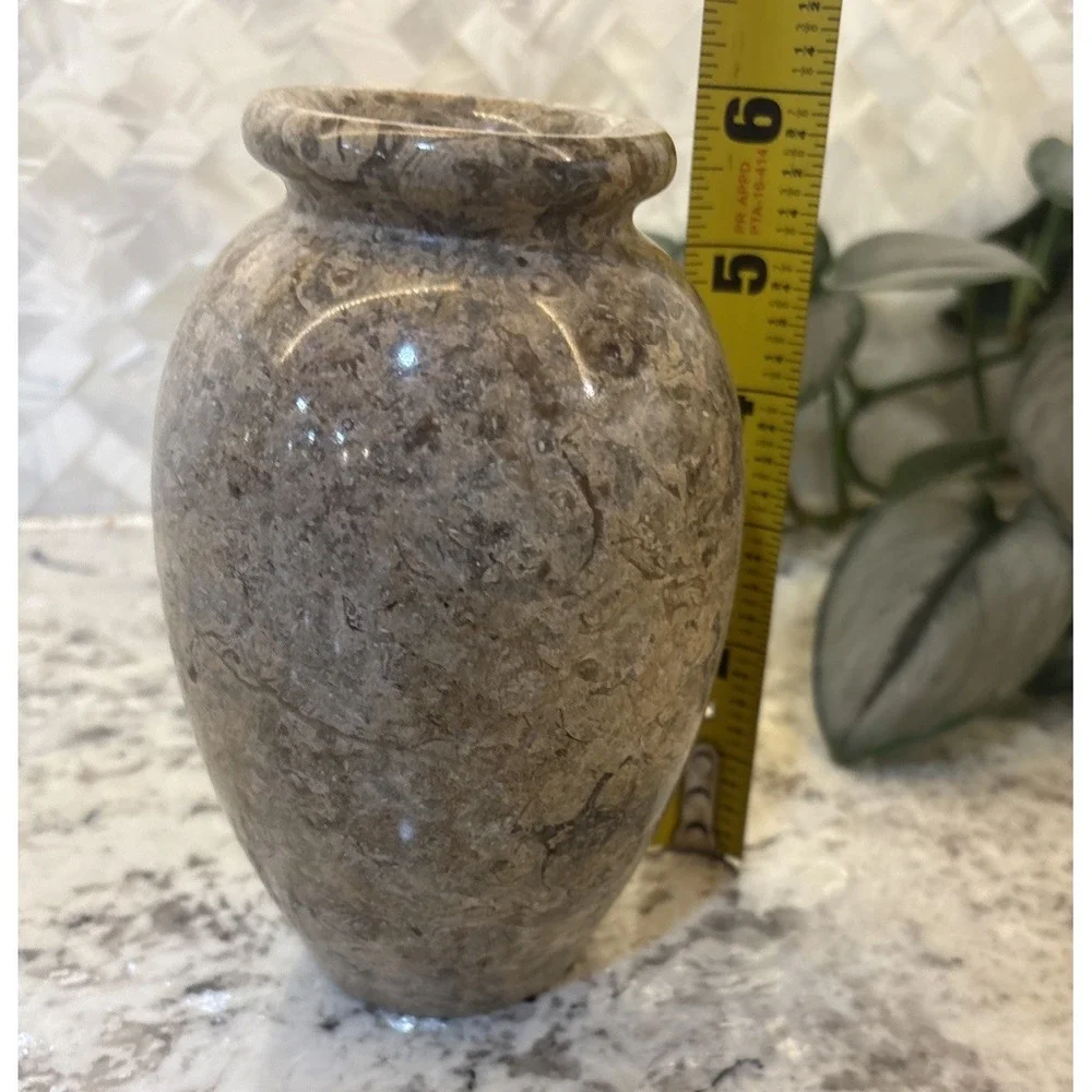 Pier One Tan Solid Stone Vase Fossilized Architectural Decor Office Brutalist‎
